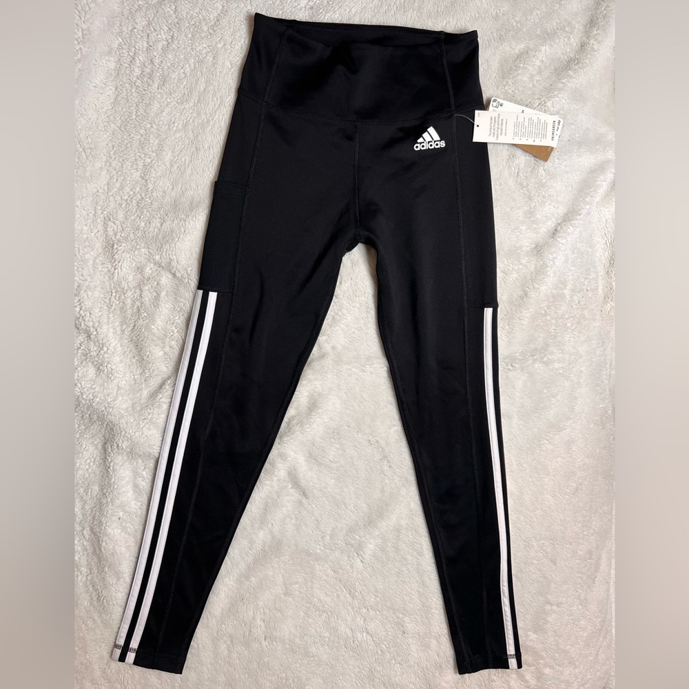 adidas Ladies' 7/8 3-Stripe Active Tight Black - S New with tags